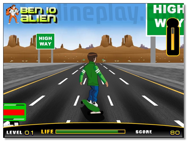 Ben10 skateboard ride a skate racing on the road image play free